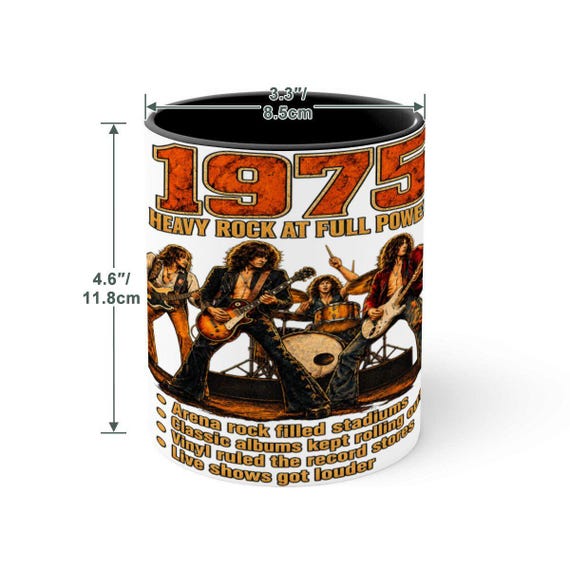 1975 Rock Mug, Large 15 oz Ceramic Coffee Cup, Retro Music Gift