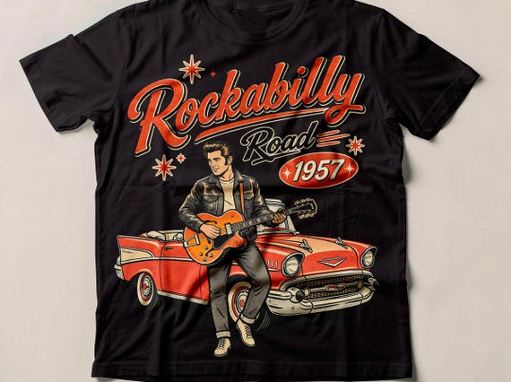 1957 Rockabilly T-Shirt, Vintage Rock and Roll Tee, Retro Car Music Gift