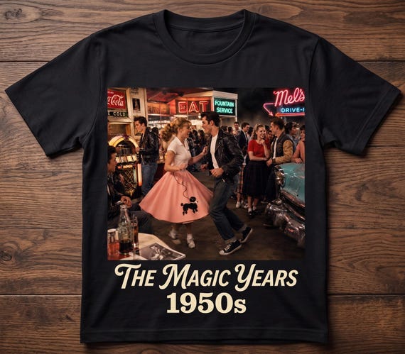 Vintage 1950s Graphic Tee The Magic Years Retro 50s Diner T-Shirt