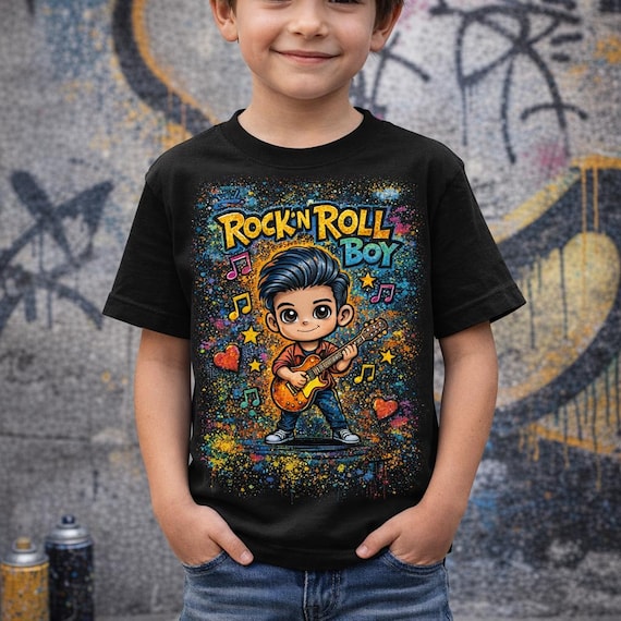 Rock n Roll Boy Kids Shirt Retro Toddler Graphic Tee Music TShirt