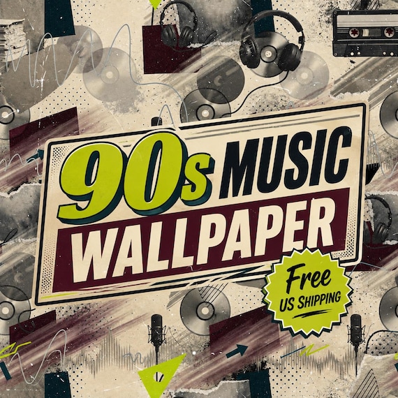 90s Music Wallpaper Retro Audio Collage Wall Mural
