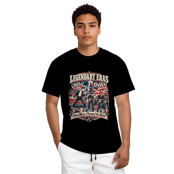 Legendary Eras 50s 60s Music T-Shirt, Retro Rock and Roll Unisex Cotton Tee