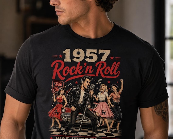 1957 Rock n Roll T Shirt Vintage Retro Music Tee 1950s Concert Graphic Shirt