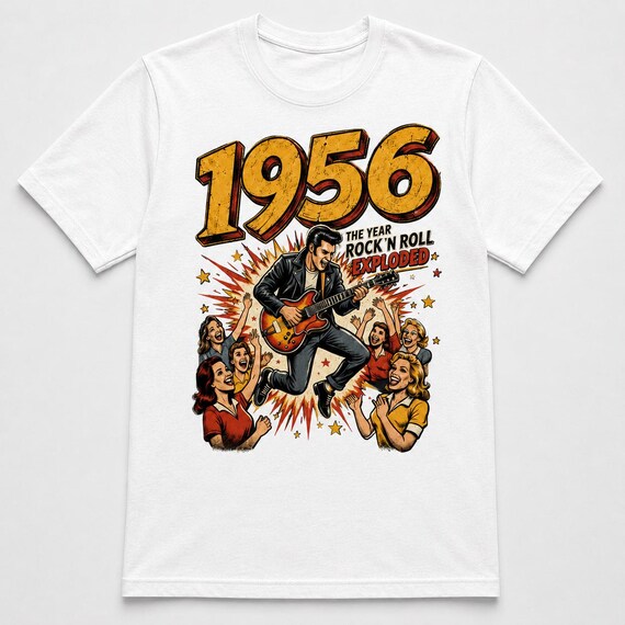 1956 Rock and Roll Shirt, Retro 50s Guitar Graphic, Vintage Style
