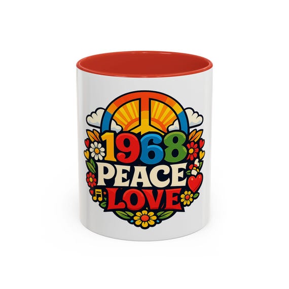 1968 Peace Love Retro Hippie Design Mug | Accent Coffee Mug