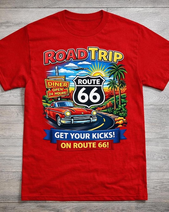 Route 66 Road Trip Shirt Vintage Graphic Tee Retro Car Tee Travel Gift