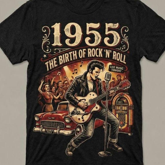 1955 Rock n Roll T-Shirt, Birth of Rock Music Tee, 1950s Retro Jukebox Shirt