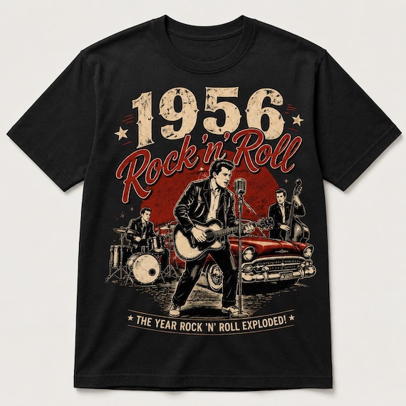 1956 Rock n Roll Graphic Tee, Retro 50s Music Concert Shirt,  Retro Rockabilly