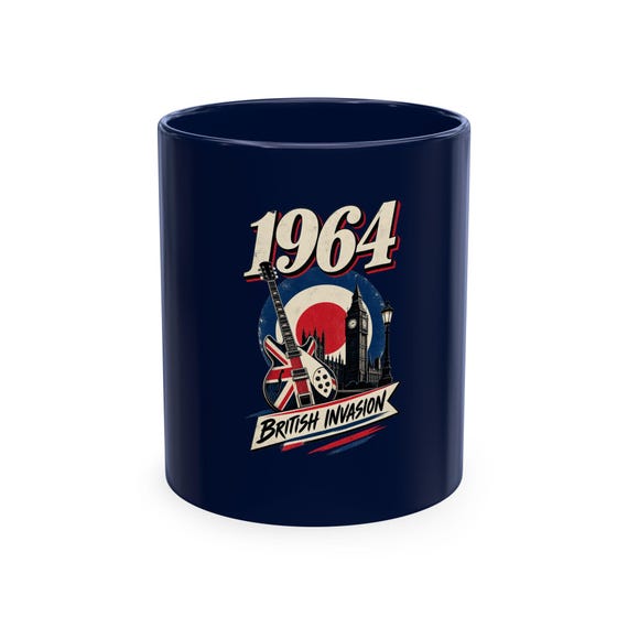 1964 British Invasion Mug, Retro UK Music Coffee Cup, 60s Rock Gift