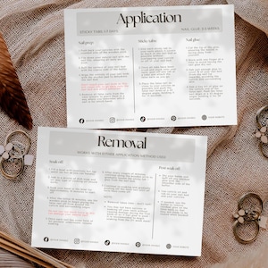 Hellgraue minimalistische Presse auf Nagel Anwendung und Entfernung Anleitung Kartenvorlage, bearbeitbarer digitaler Download, druckbare Verpackungseinlage