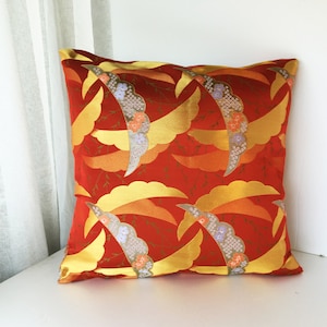 Golden brocade pillow case, japanese obi brocade, sofa bedding, japan throw pillow case, kimono cushion, orange and gold decor pillow cover