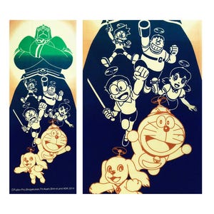 Doraemon anime Japanse tenugui blue katoenweefsel, manga kunst tenugui stof, Japanse anime noren weefsel, japan anime wand decor, nobita