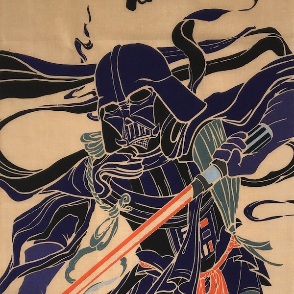 Japanese Nio temple guardian tenugui, Darth Vader as guardian of spirits fabric, wars wall art tapestry martial arts, Japanese god fabric