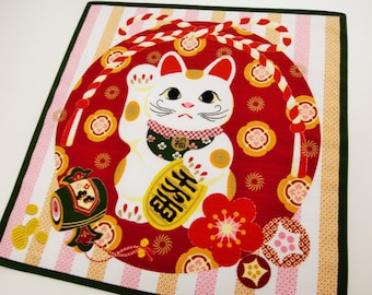 Panno avvolgente in cotone gatto Maneki neko, tessuto furoshiki giapponese, tessuto kawaii, borsa furoshiki giapponese, borsa ecologica giapponese, strofinaccio