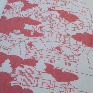 Tessuto dello skyline della vecchia città di Kyoto, mappa del tempio di Kyoto, tessuto avvolgente tenugui giapponese, tessuto kawaii, decorazioni murali rosa, bandana kendo
