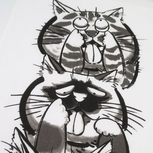 Japanischer Katzenstoff Tenugui, schwarz-weißer Katzenstoff, Tenugui kawaii Stoff, japanischer Stoff, Katzenstoff