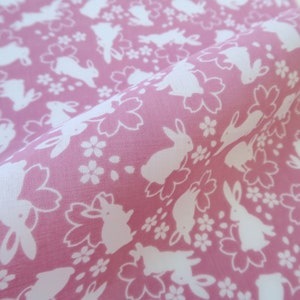 Japanischer Tenugui rosa Hasen Stoff, Kawaii Kaninchen Stoff, japanische Tenugui Baumwolle, Kimono Stoff, Yukata Stoff, Quilt Stoff