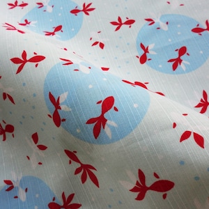 Japanese red gold fish furoshiki fabric, japanese noren, kawaii kingyo fabric, japanese furoshiki cotton, kimono yukata fabric, quilt fabric