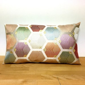 Silk vintage geometric brocade throw pillow case, Japanese vintage obi brocade sofa bedding throw pillow cushion, golden silk pillow cover,