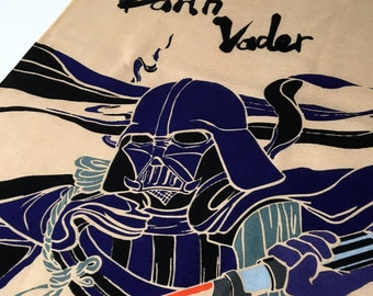 Japanese tenugui Darth Vader as guardian of spirits fabric, tissue japonais, wars wall art tapestry martial arts, Japanese god fabric