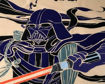 Japanese tenugui Darth Vader as guardian of spirits fabric, tissue japonais, wars wall art tapestry martial arts, Japanese god fabric