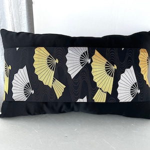 Golden and Black 19 x 12 inches pillow cover, silver brocade pillow case, Japan fan brocade throw pillow case, kimono obi jacquard cushion