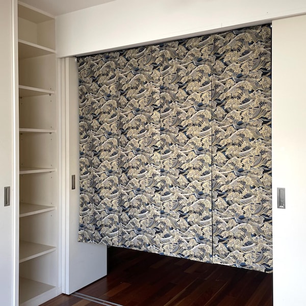 Kanagawa grate wave noren curtain, Hokusai wave tapestry, Japanese tsunami wave noren fabric, Japanese curtain order made, doorstep noren