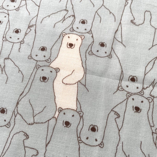 Polar bear Japanese double gauze fabric, cute white bears  quilt  fabric fat quarter, baby room decoration fabric, tissue japonais