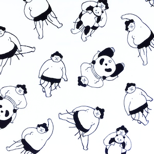 Sumo wrestler japanese fabric, kendo panda fabric, martial arts wall decoration kawaii fabric, black and white panda Japanese fabric, tissue