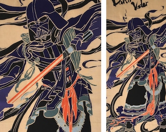 Japanese tenugui Darth Vader as guardian of spirits fabric, tissue japonais, wars wall art tapestry martial arts, Japanese god fabric