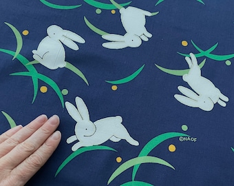 Japanese navy blue bunny fabric, bunny rabbit wrapping cloth quilt fabric, japanese tissu, kawaii fabric, Japanese kimono yukata fabric