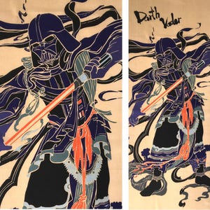 Japanese Tenugui Fabric, Darth Vader Guardian Spirits Tapestry, Cotton Tenugui (89x36 cm)