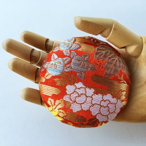 Golden fabric brooch made of japanese kimono, Japanese fabric pin back, Kawaii accessory, japanese orange brocade fabric pin, made in japan