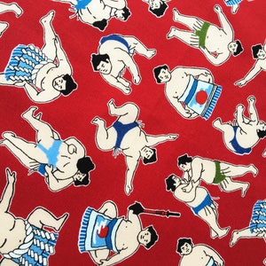 Sumo wrestler Japanese hankerchief red cotton fabric, japanese sumo wrapping clot,h quilt fabric, kawaii fabric, japanese sumo martial arts