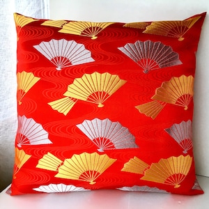 Black and gold Japanese fan&#39;s pillow cover, Golden brocade pillow case, Japanese brocade, sofa bedding throw pillow case, kimono cushion