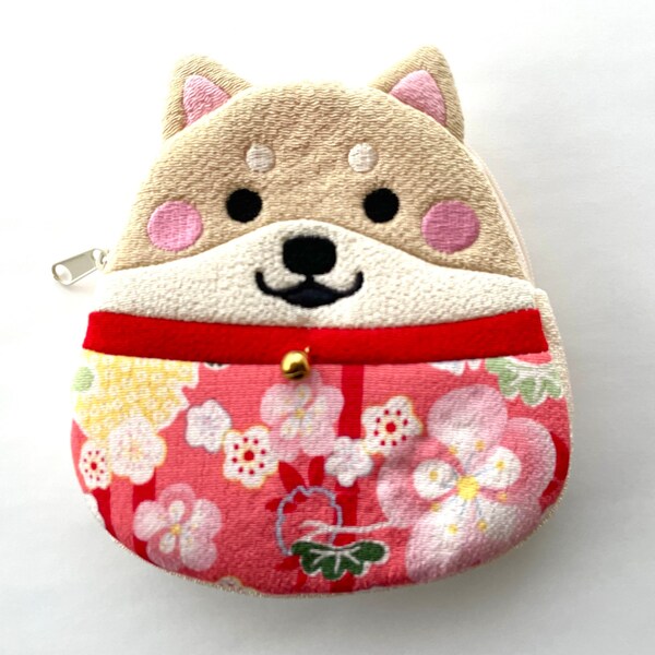 Shiba inu pouch, Japanese chirimen fabric zipper pouch, dog coin purse, shiba dog gifts, purse and pouch for dog lovers