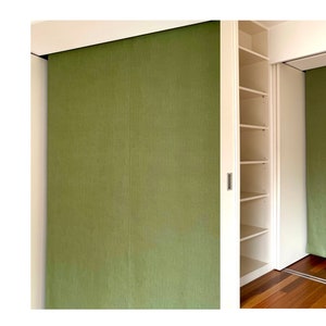 Green linen 2 panel noren curtain