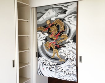 Cortinas de noren de dragón japonés, cortina hecha por orden, puerta noren, cortina japón ventana, panel de tela de pared, 2 cortinas de panel tissu, tapices
