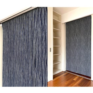 Bamboo noren curtain made of Navy blue Japanese  cotton fabric, Japanese restaurant long noren, big Japanese curtain, bamboo wall tapestry