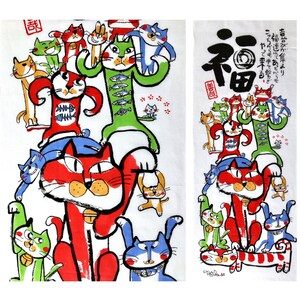 Japanischer Katzen Stoff Tenugui, bunter Katzen Stoff, Tenugui Kawaii Stoff, Katzen Noren Panel, Chat Stoff