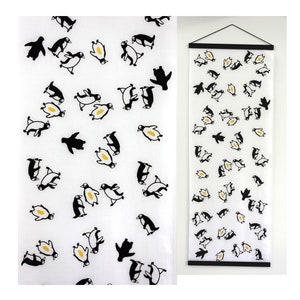 Penguin nursery tenugui fabric, Penguin Wall tapestry art, Penguin Decor fabric, Pinguin Art Print, Penguin gauze, Penguin baby shower