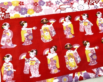 Japanese Tenugui geisha fabric, Kyoto maiko girls dancing fabric, geisha girl in a kimono wall tapestry fabric, kawaii tissue japonais,