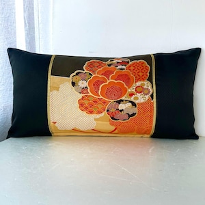 Vintage silk kimono decoration pillow, Golden floral vintage obi pillow case, golden bedding pillow, , wedding gift throw pillow cover