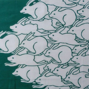 Green bunny&#39;s tenugui, rabbit fabric japanese, cute fabric tenugui, kawaii fabric, green Japanese tenugui fabric, martial arts tenugui