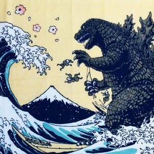 Godzilla tenugui fabric, shin godzilla birthday party, godzilla wall decoration, kendo bandana,  martial arts, japan tsunami fabric