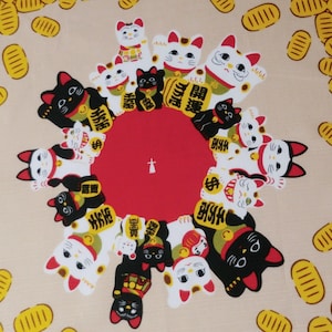 Katzen Geschirrtuch japanischer furoshiki Stoff, japanischer Katzenstoff Baumwolle Wickeltuch maneki neko Glückskatzen furoshiki, Kawaii Stoff