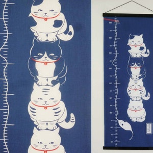 Cat fabric japanese tenugui, Japanese maneki neko indigo blue, cat wall decoration, cute fabric tenugui, kawaii fabric, japanese silk screen