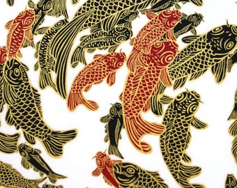 Golden carps in a river Japanese Tenugui cotton fabric, kawaii fabric, martial arts tenugui, quilt fabric, Japanese curtain panel fabric