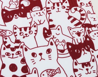Maneki Neko Katzenstoff, Geschirrtuch für Tenugui Katzen, Geschenk für sie, japanische Baumwolle, Kawaii Stoff, Geschenk für Katzenliebhaber, Noren Panel
