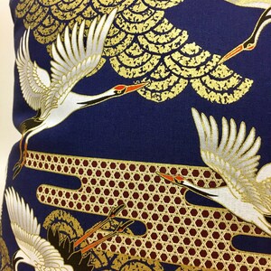 navy blue golden crane pillow case, 19 x 19 inches bedding pillow throw, Japanese golden fabric pillow cover, tsuru & waves pillow cushion image 10